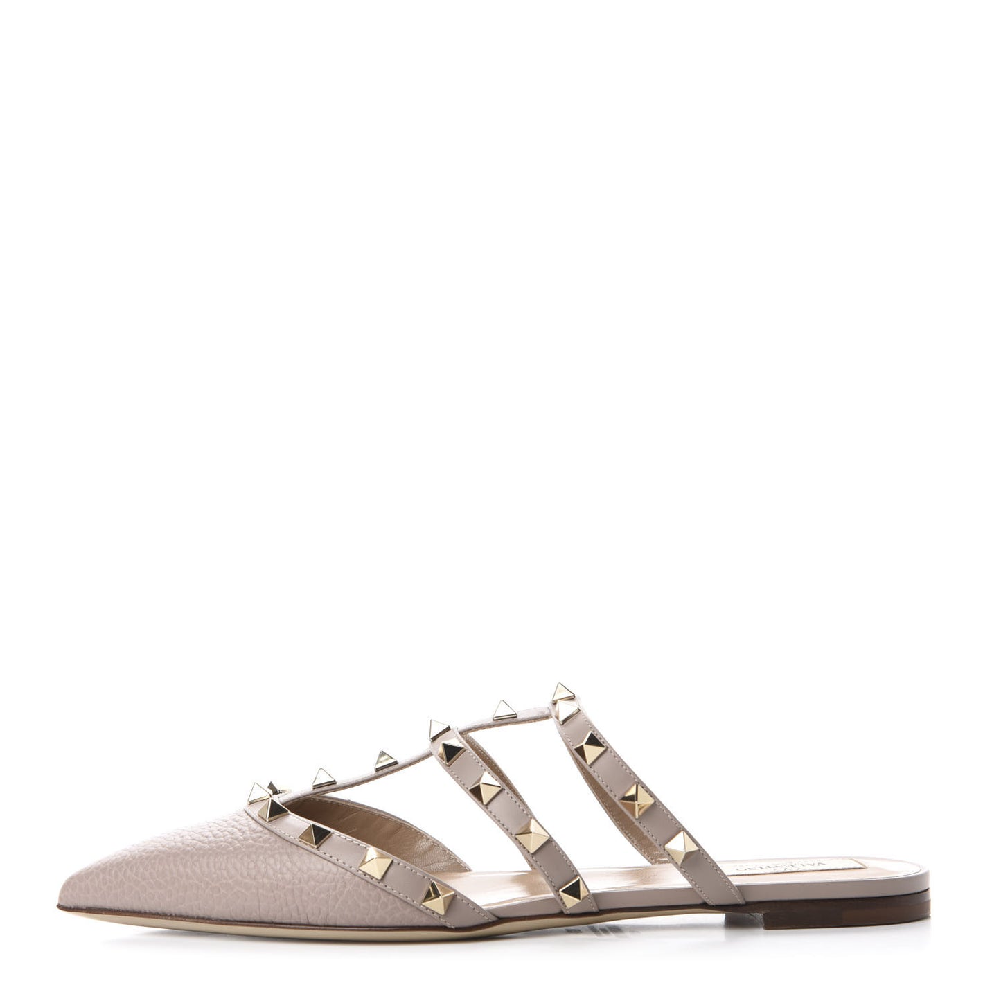 Pebbled Calfskin Rockstud Flat Cage Mules 38 Poudre