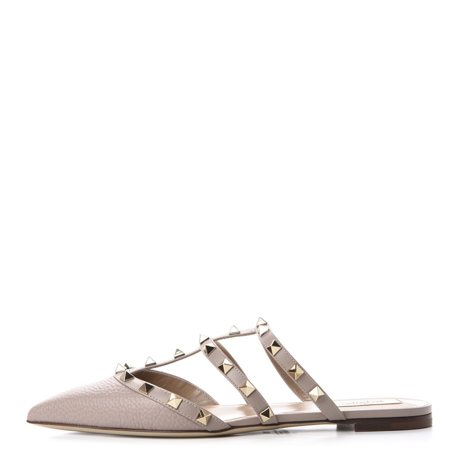 Valentino Garavani Pebbled Calfskin Rockstud Flat Cage Mules 38 Poudre 1 of 11