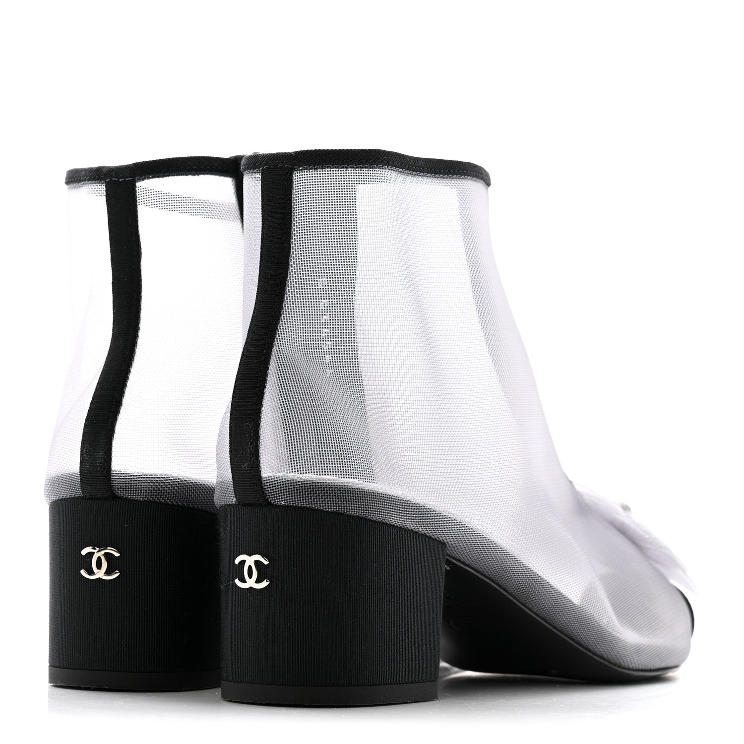 Chanel Mesh Grosgrain Camellia Short Boots 36 Grey Black 4 of 13