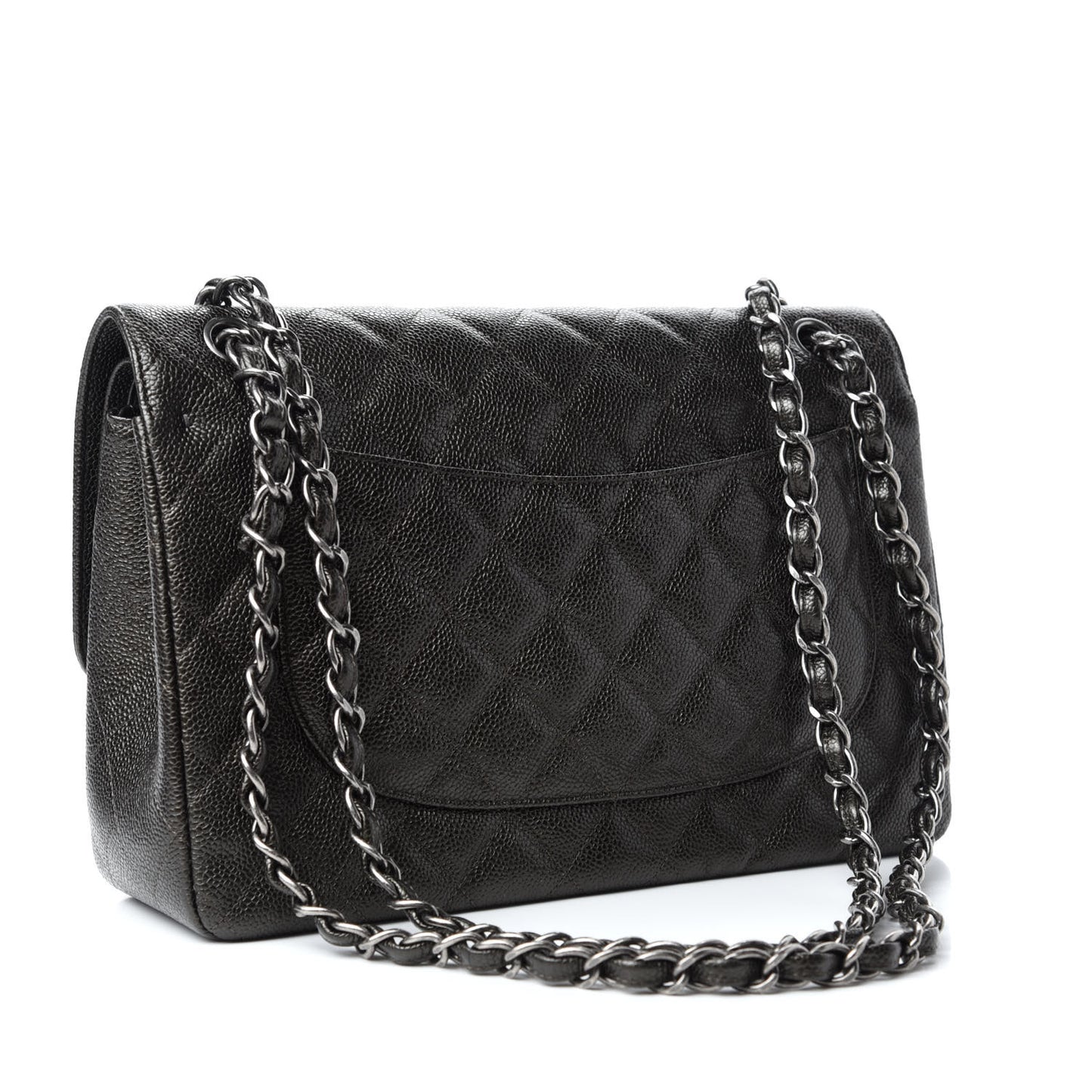 Caviar Quilted Jumbo Double Flap Dark Charcoal
