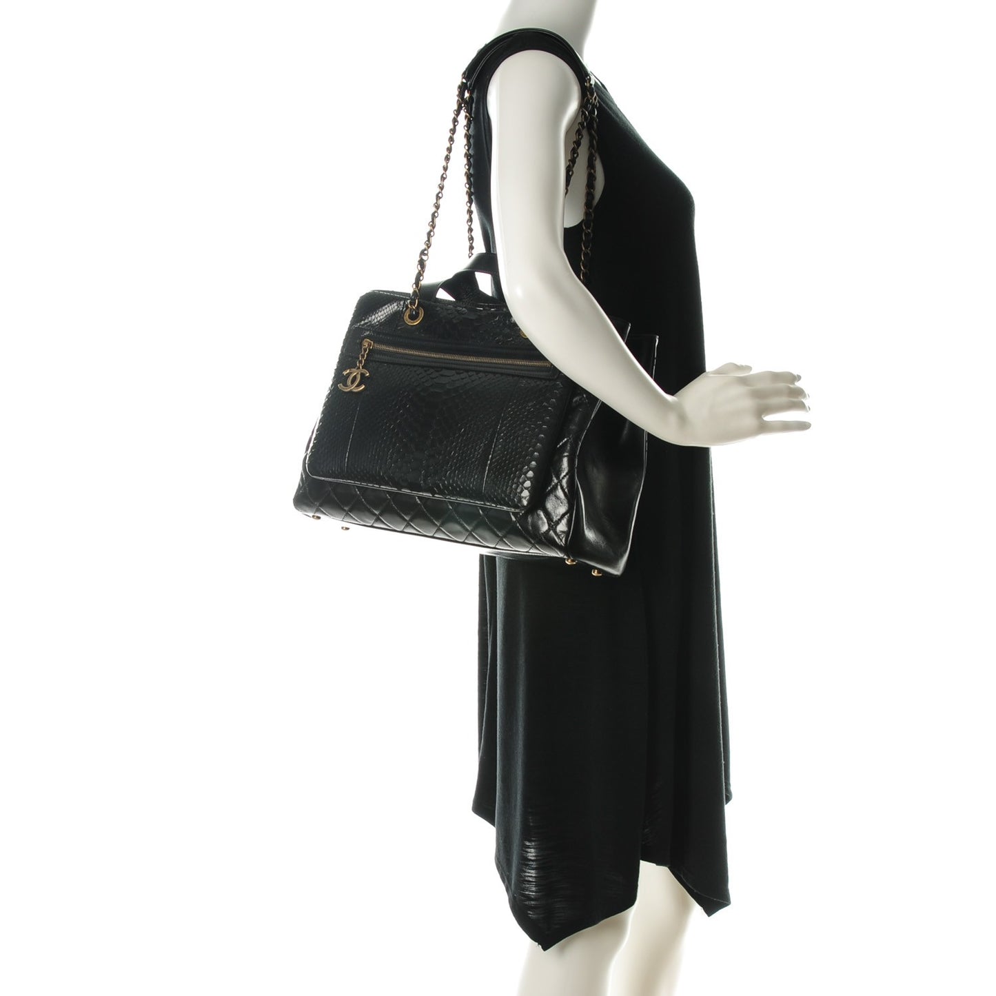 Python Glazed Calfskin Quilted Urban Mix Tote Black