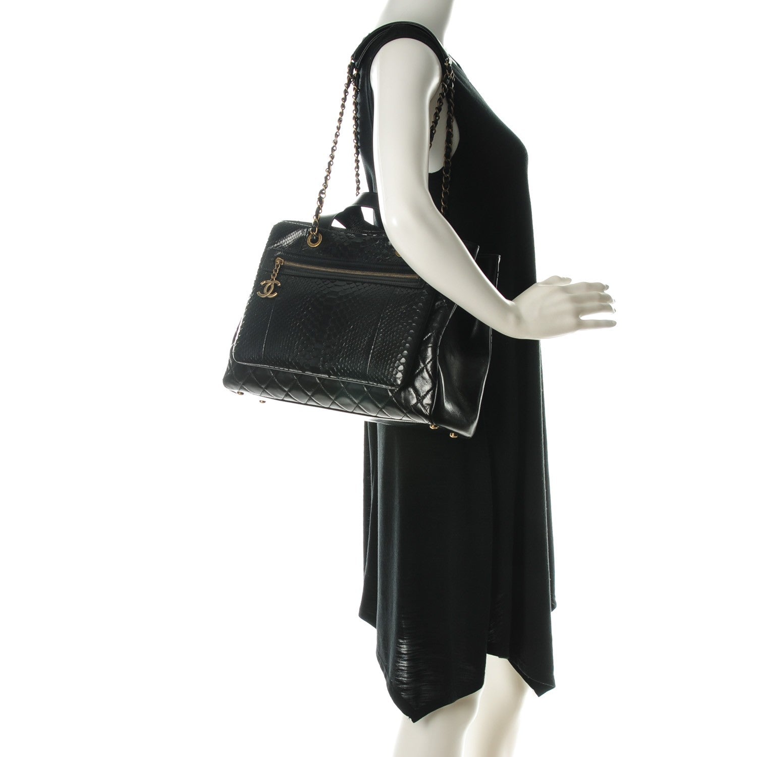 Chanel Python Glazed Calfskin Quilted Urban Mix Tote Black 2 of 7
