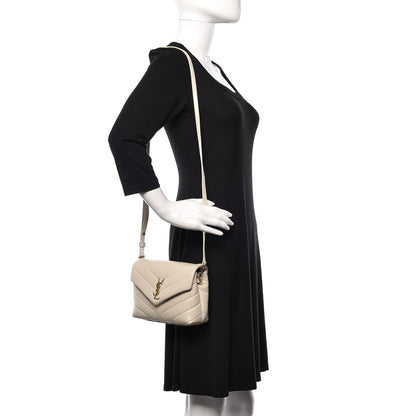 Saint Laurent Calfskin Y Quilted Monogram Toy Loulou Crossbody Bag Crema Soft 2 of 10