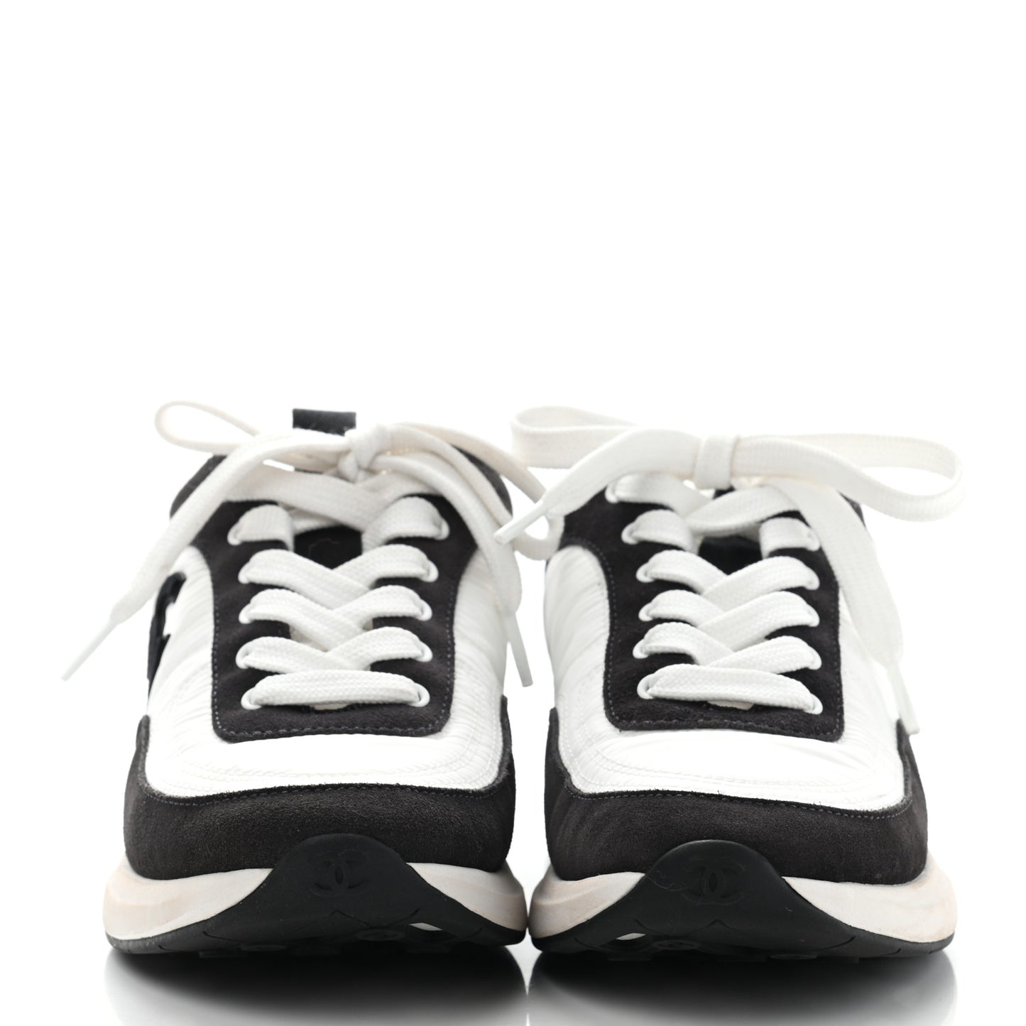 Nylon Suede Calfskin CC Sneakers 36 White Dark Grey