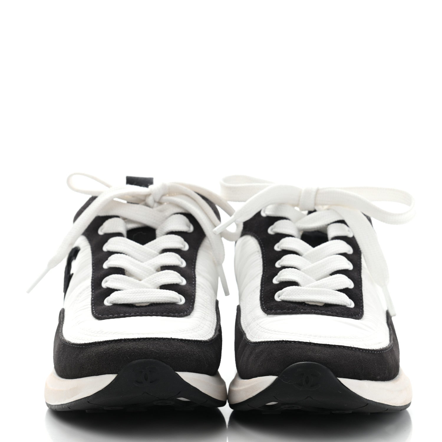 Chanel Nylon Suede Calfskin CC Sneakers 36 White Dark Grey 2 of 12