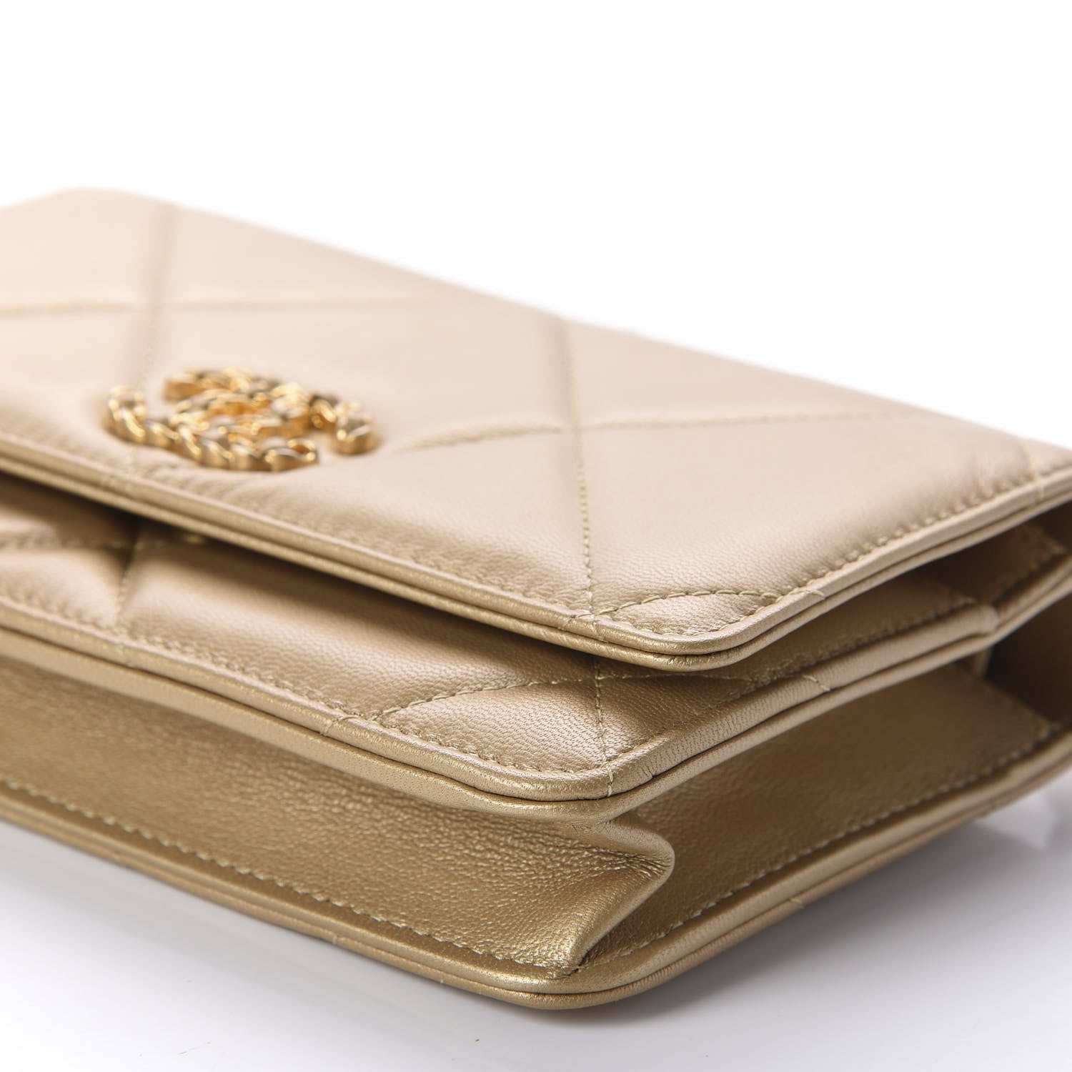 Chanel Metallic Goatskin Quilted 19 Wallet On Chain WOC Gold 7 of 12