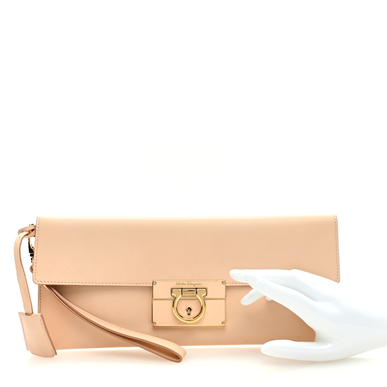 Salvatore Ferragamo Nuage Calfskin Afef Lock Story Gancini Clutch Beige 2 of 6