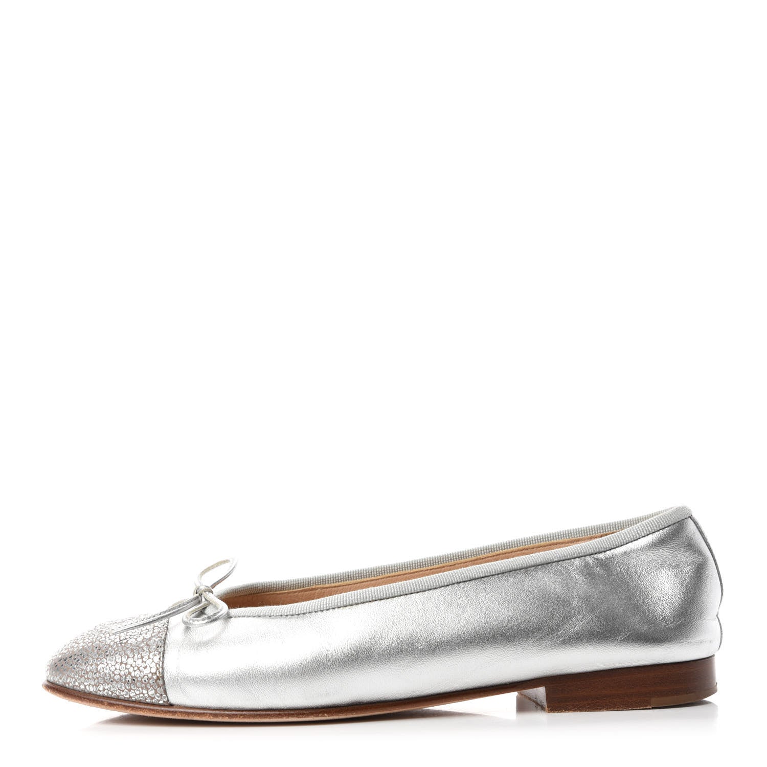 Chanel Metallic Lambskin CC Cap Toe Ballerina Flats 36.5 Silver 1 of 12