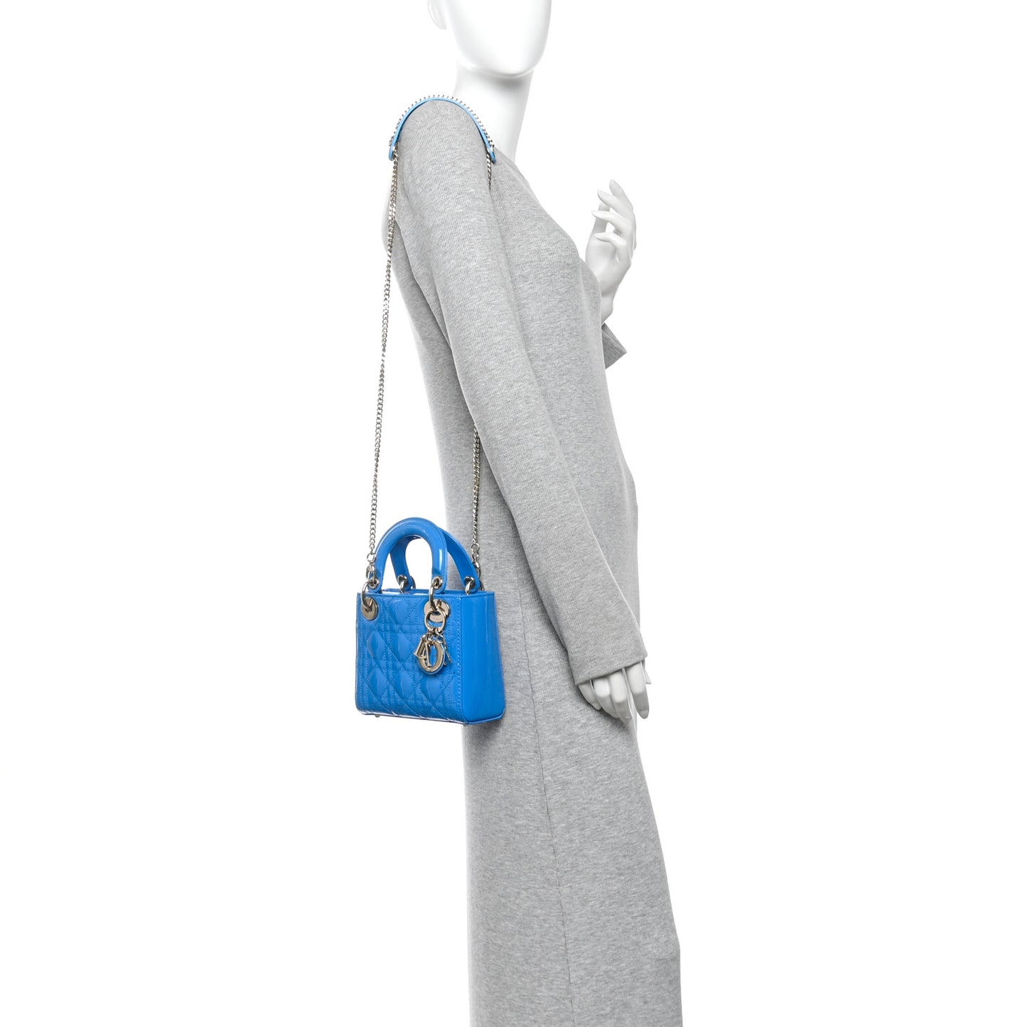 Patent Cannage Mini Lady Dior Blue