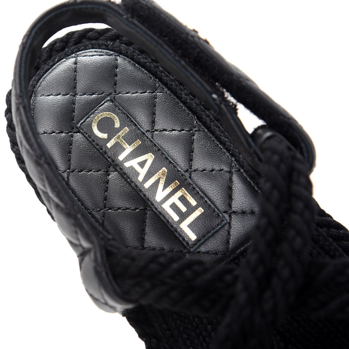 Cord Lambskin Quilted Logo Sandals 38 Black