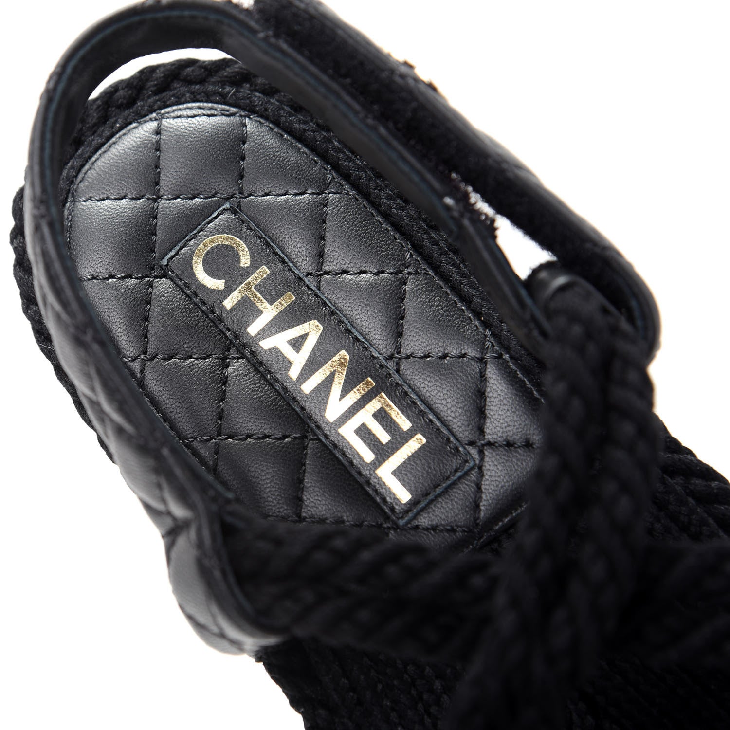 Chanel Cord Lambskin Quilted Logo Sandals 38 Black 8 of 11