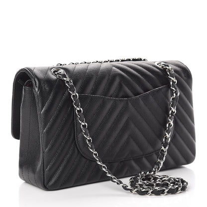 Chanel Caviar Chevron Quilted Medium Double Flap Black 3 of 11
