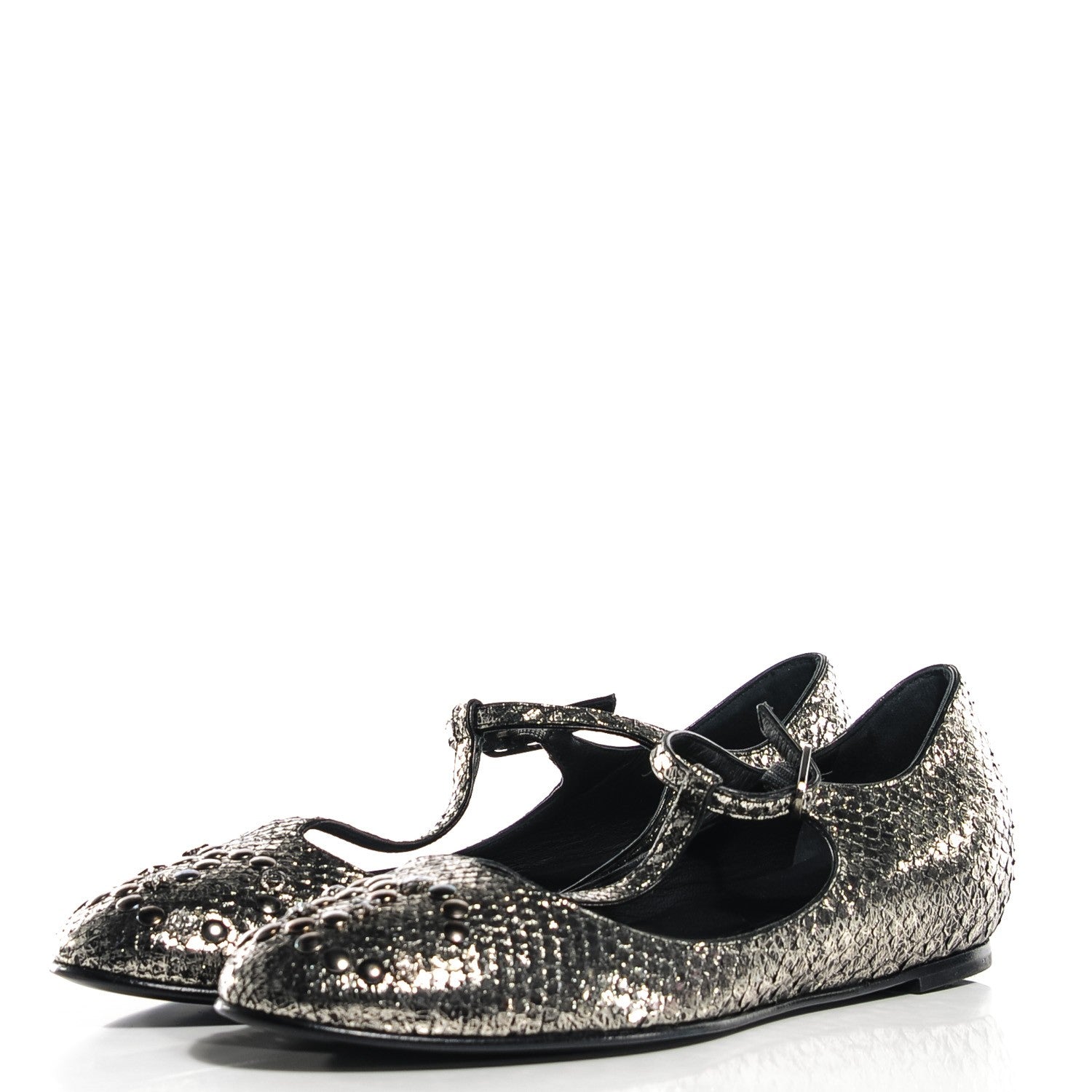 Chanel Python CC Studded Flats 38 Light Gold 3 of 7