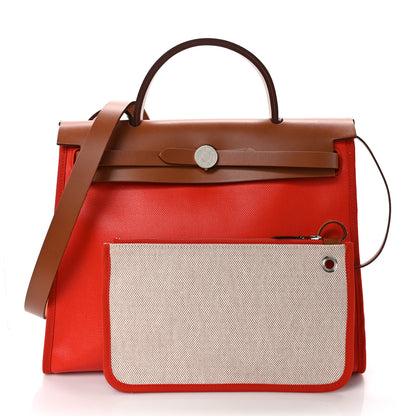 Hermes Toile H Berline Vache Hunter Herbag Zip 31 PM Capucine Fauve 3 of 13
