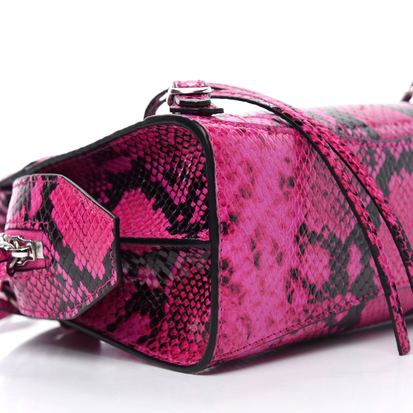 Calfskin Python Effect Neo Classic Silver Hardware Mini City Fuchsia Black