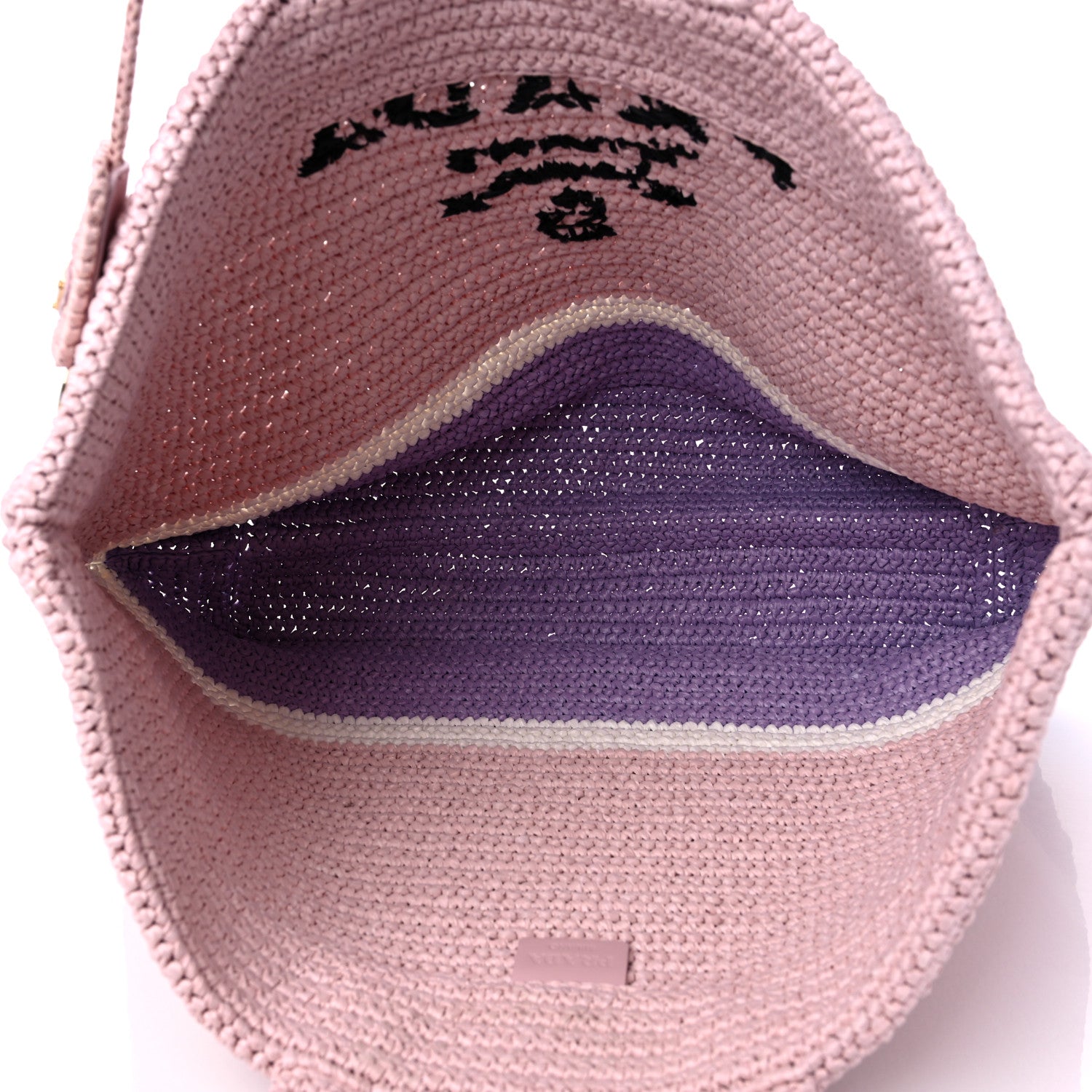 Prada Raffia Embroidered Striped Logo Miami Tote Pink Purple 5 of 8