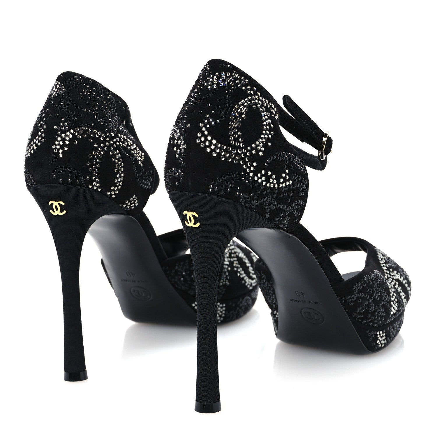 Chanel Suede Kidskin Strass CC Platform Sandals 40 Black Silver 5 of 10