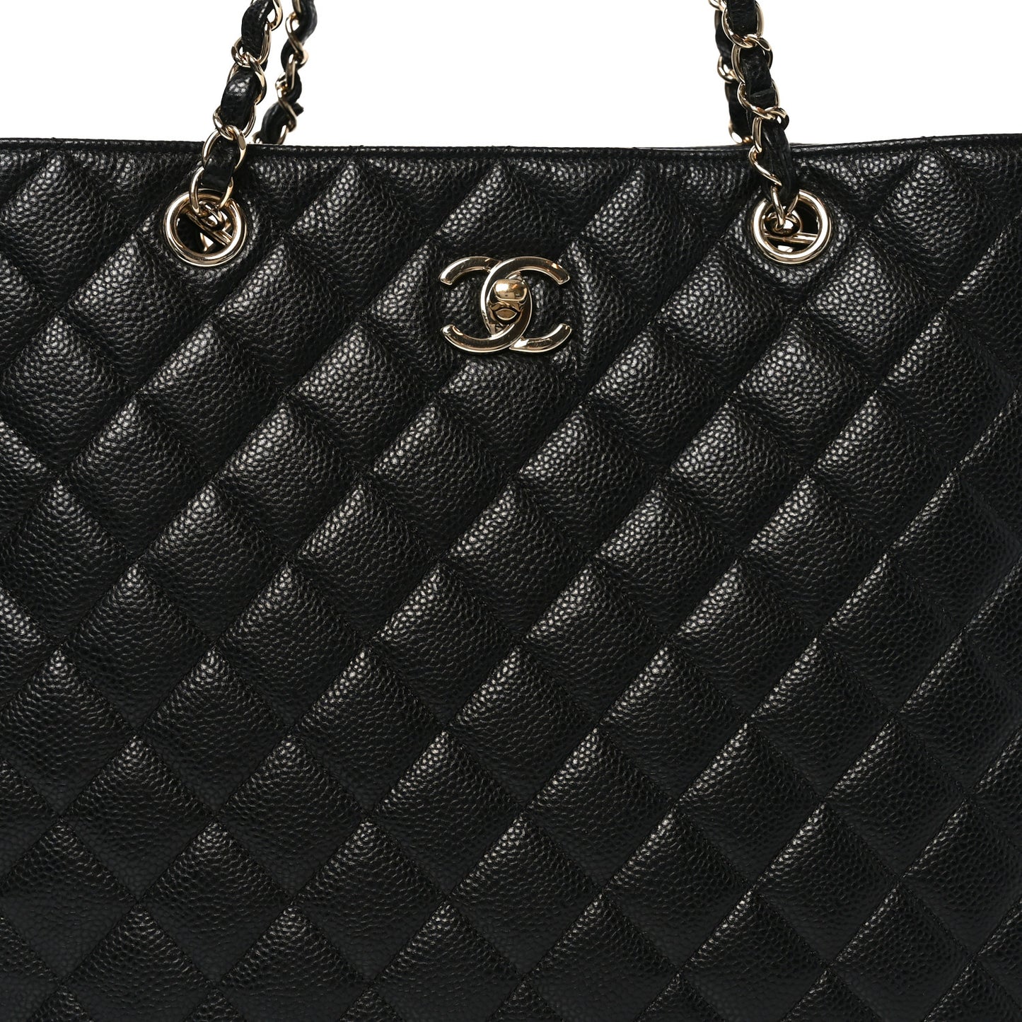 Caviar Quilted Large Shopping Tote Black
