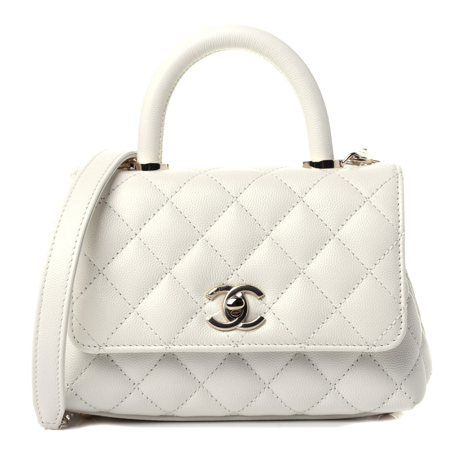 Caviar Quilted Extra Mini Coco Handle Flap White