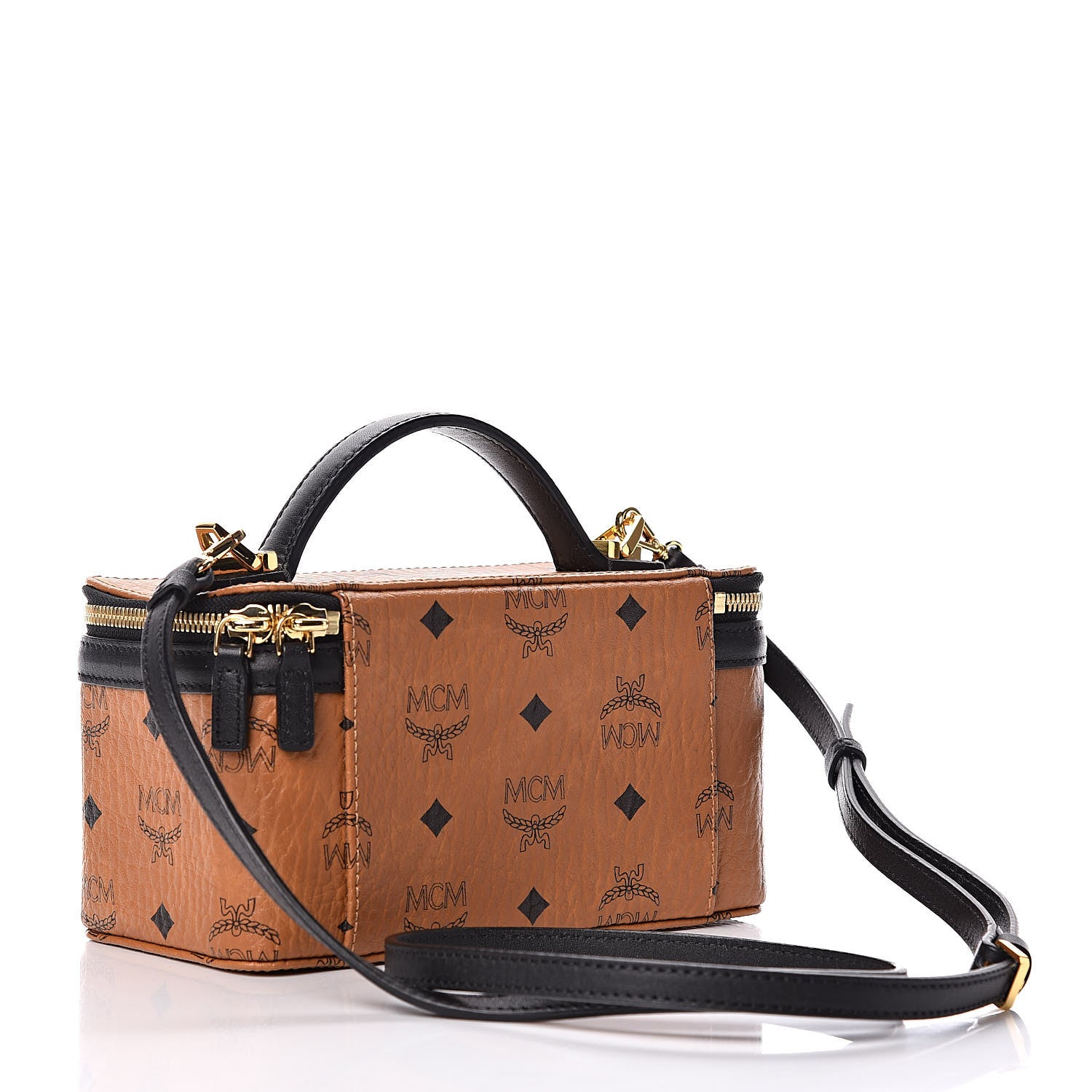 MCM Visetos Vanity Case Cognac Black 3 of 9
