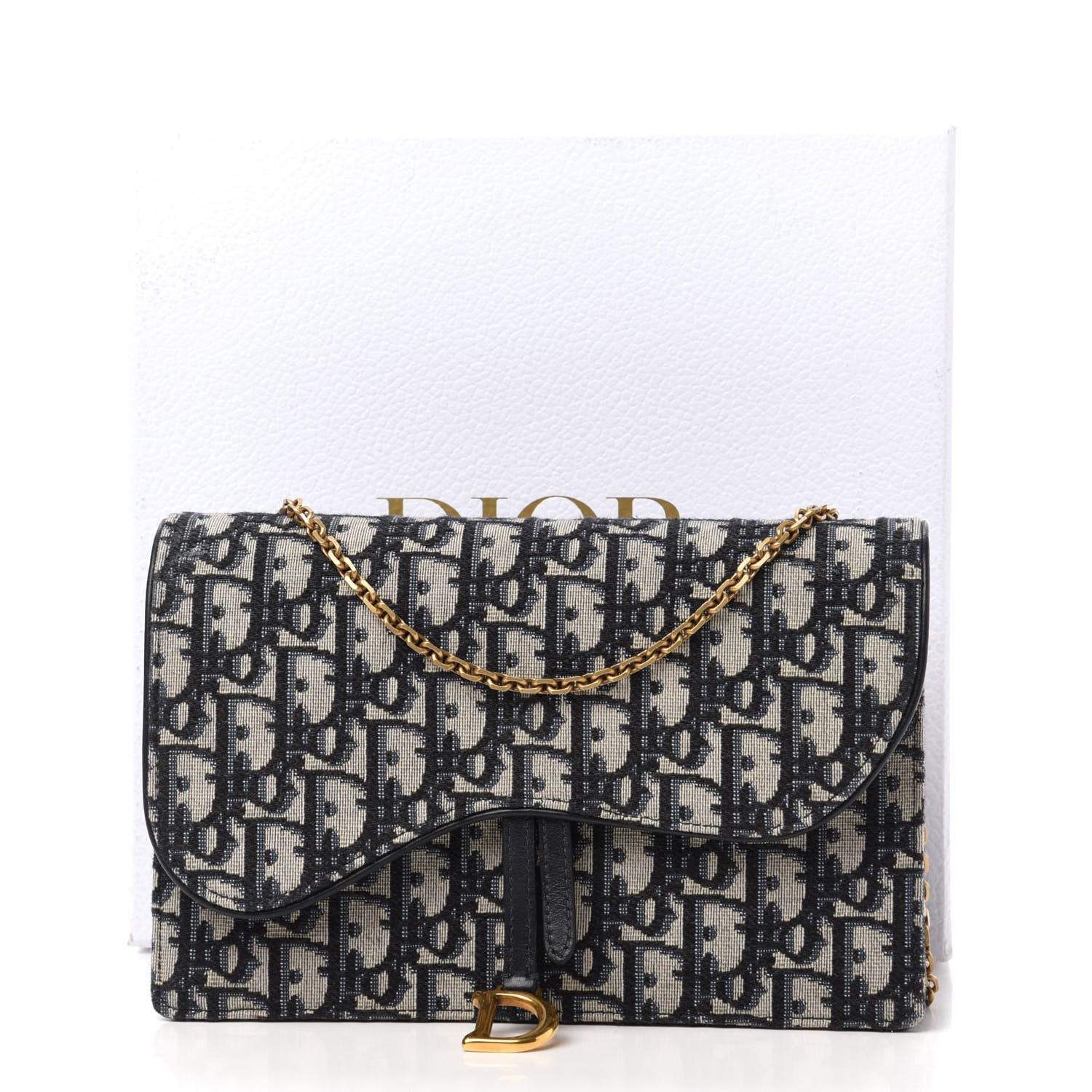 Christian Dior Oblique Saddle Chain Pouch Blue 10 of 10