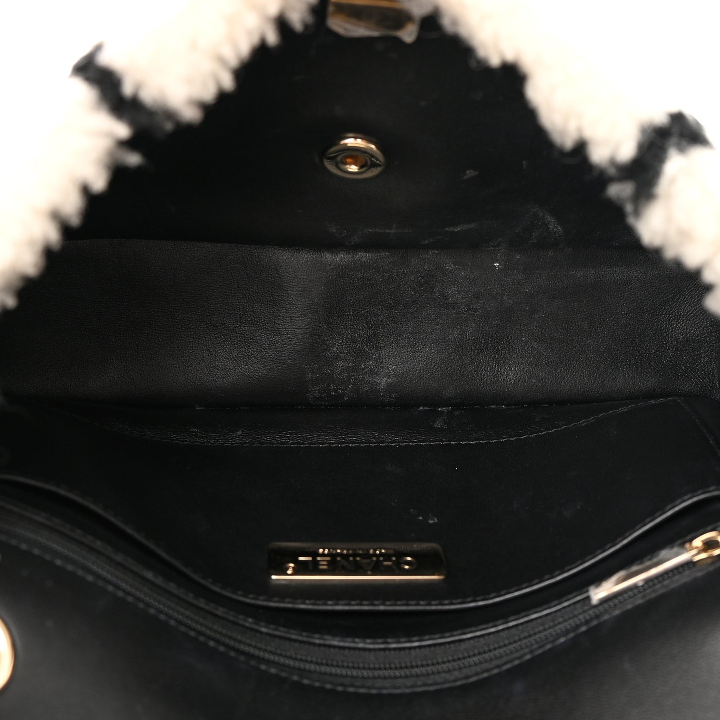 Shearling Lambskin Large Fluffy Tartan Single Flap White Black