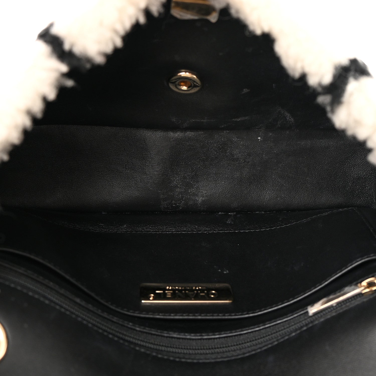 Chanel Shearling Lambskin Large Fluffy Tartan Single Flap White Black 5 of 13
