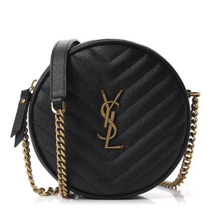 Saint Laurent Grain De Poudre Matelasse Chevron Quilted Round Vinyle Camera Bag Black 1 of 9