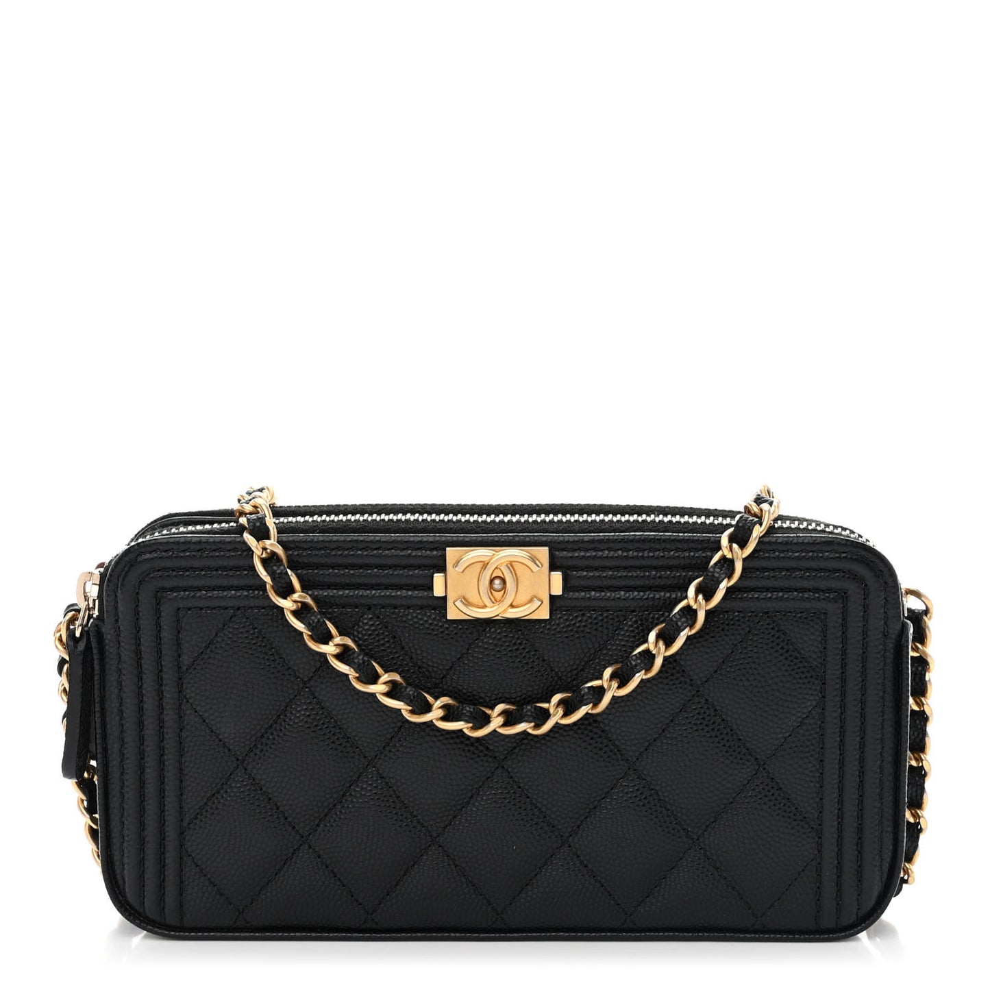 Caviar Quilted Small Boy Clutch With Chain Black