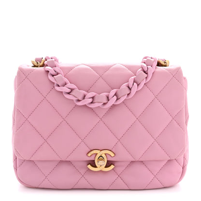 Chanel Lambskin Quilted Small Lacquered Chain Flap Pink 1 of 12