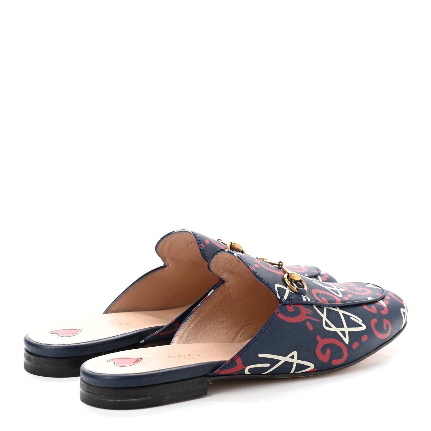 Gucci GucciGhost Print Womens Princetown Slippers 40 Blue Agata Hibiscus Red 4 of 9
