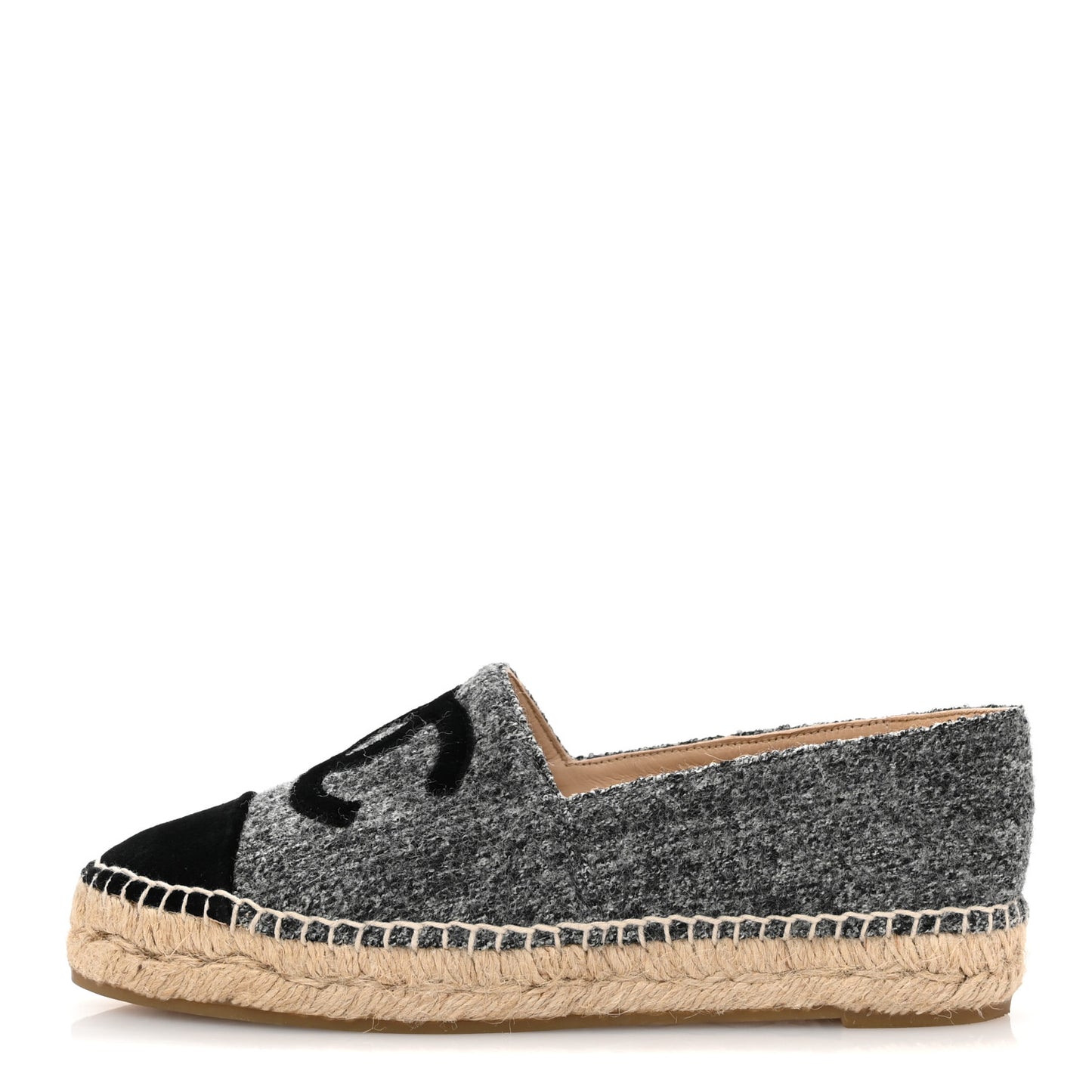 Tweed Velvet CC Espadrilles 36 Grey Black