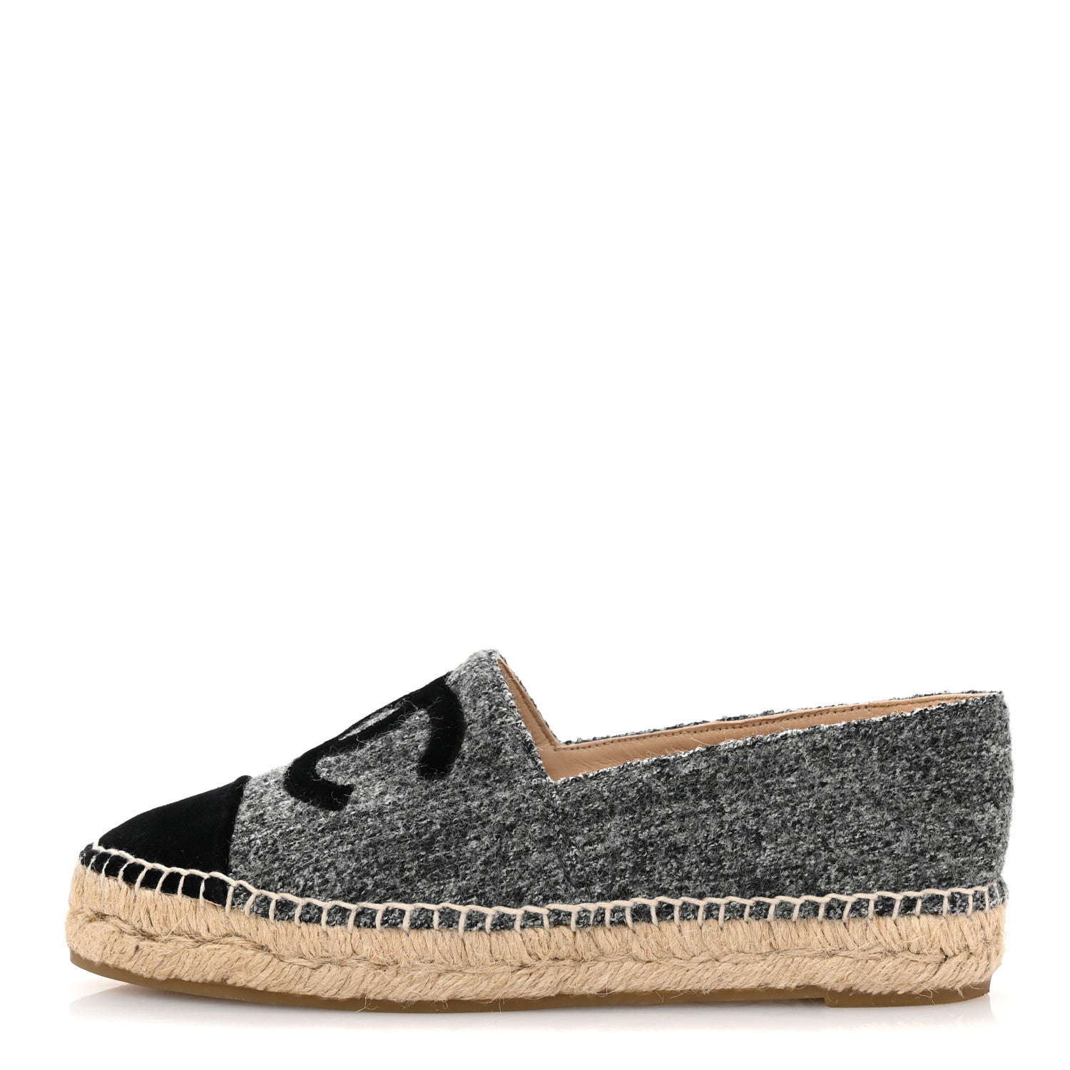 Chanel Tweed Velvet CC Espadrilles 36 Grey Black 1 of 10