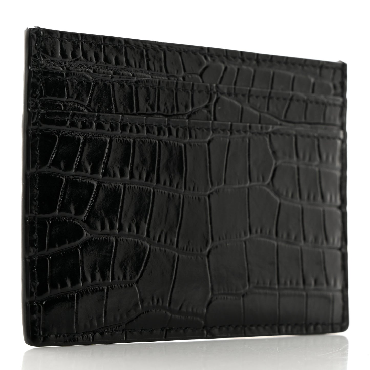 Calfskin Crocodile Embossed Monogram Credit Card Case Black