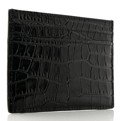 Saint Laurent Calfskin Crocodile Embossed Monogram Credit Card Case Black 3 of 7