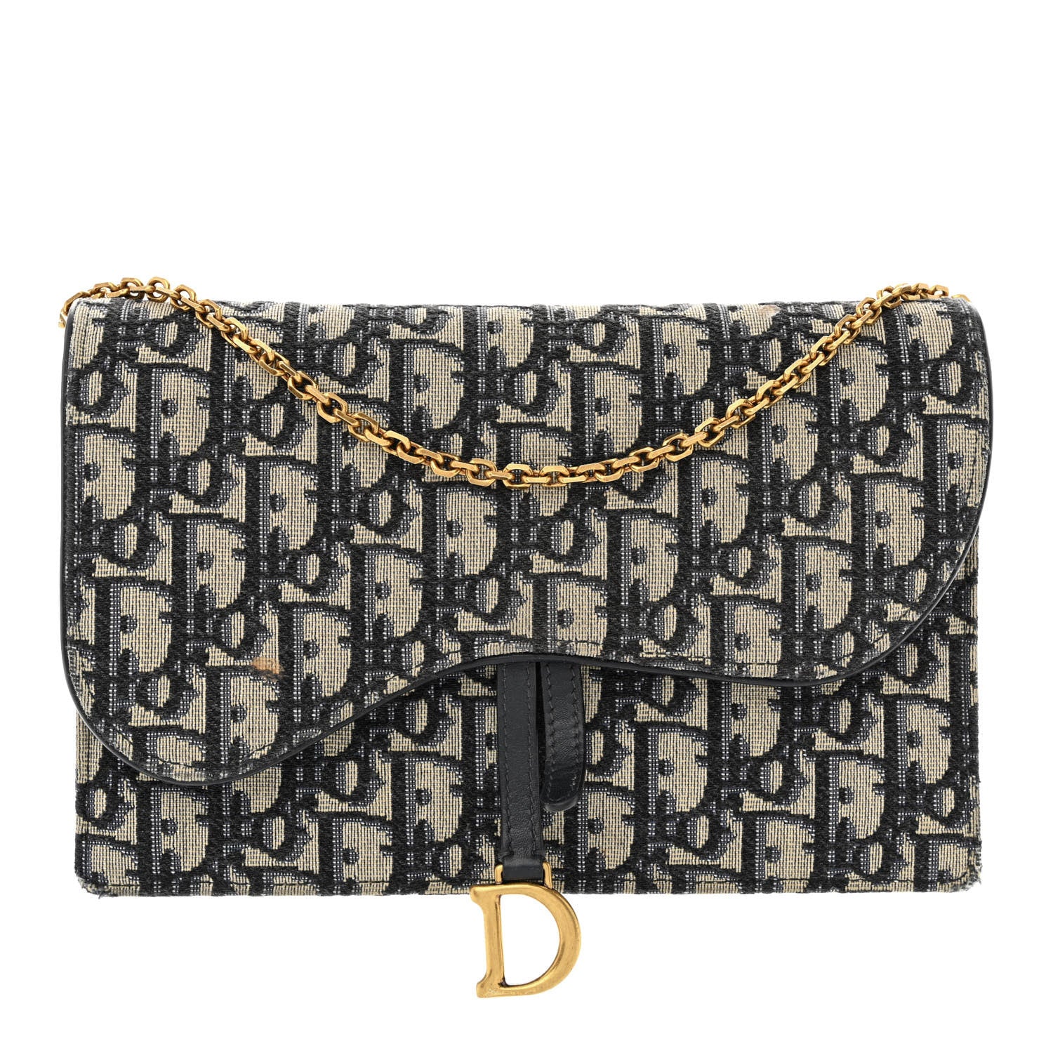 Christian Dior Oblique Saddle Chain Pouch Blue 1 of 17