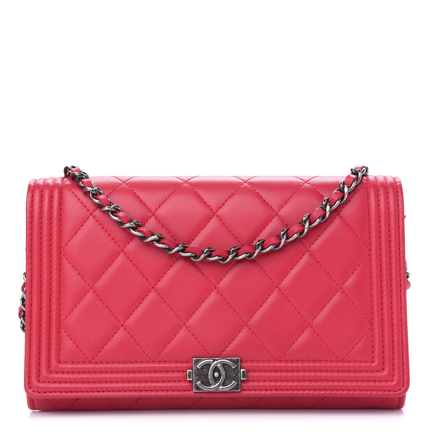 Chanel Lambskin Quilted Boy Wallet On Removable Chain Fuchsia 1 of 10