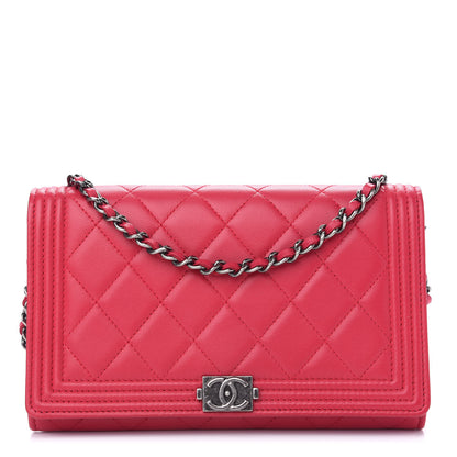 Chanel Lambskin Quilted Boy Wallet On Removable Chain Fuchsia 1 of 10