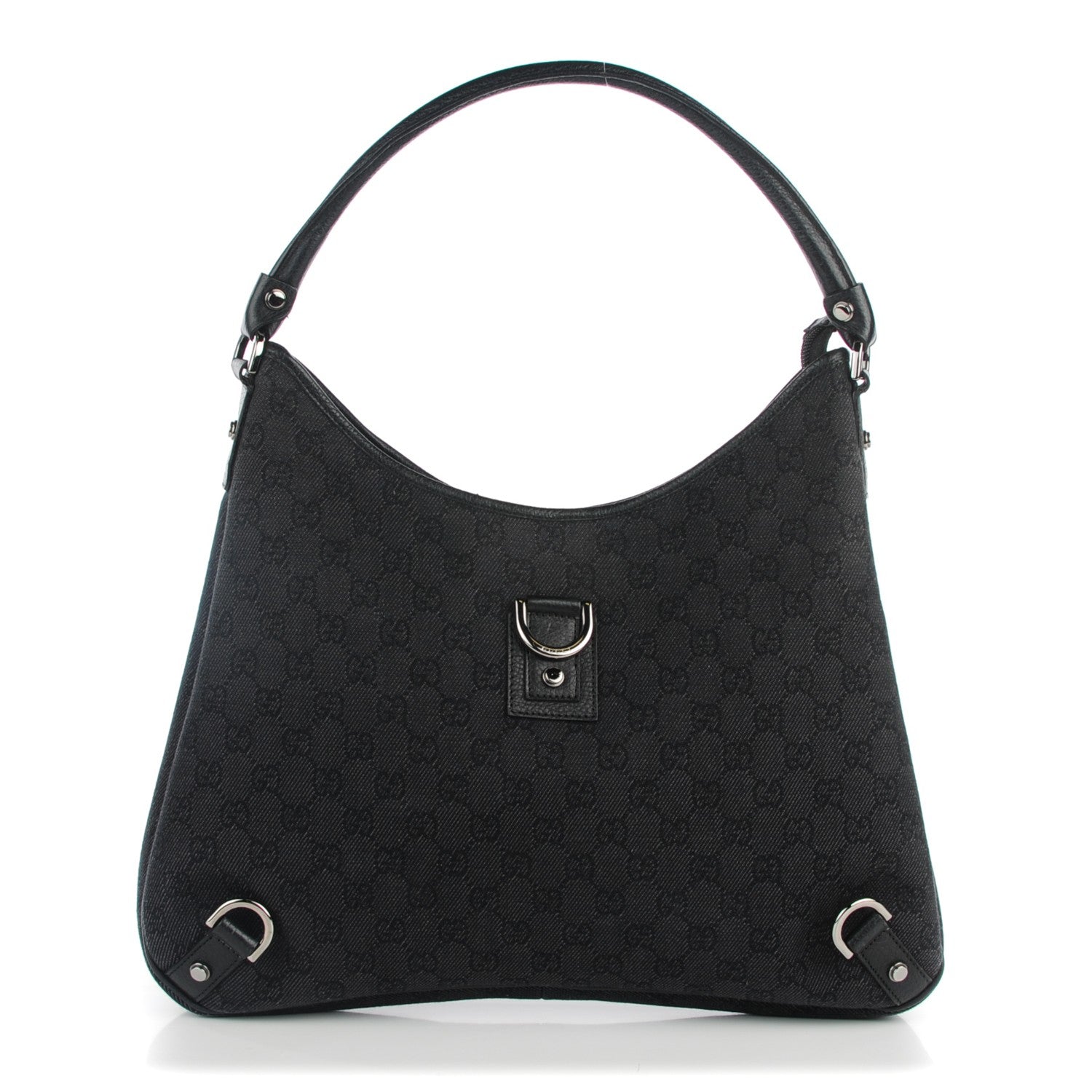 Gucci Denim Monogram Abbey D Ring Hobo Black 1 of 7