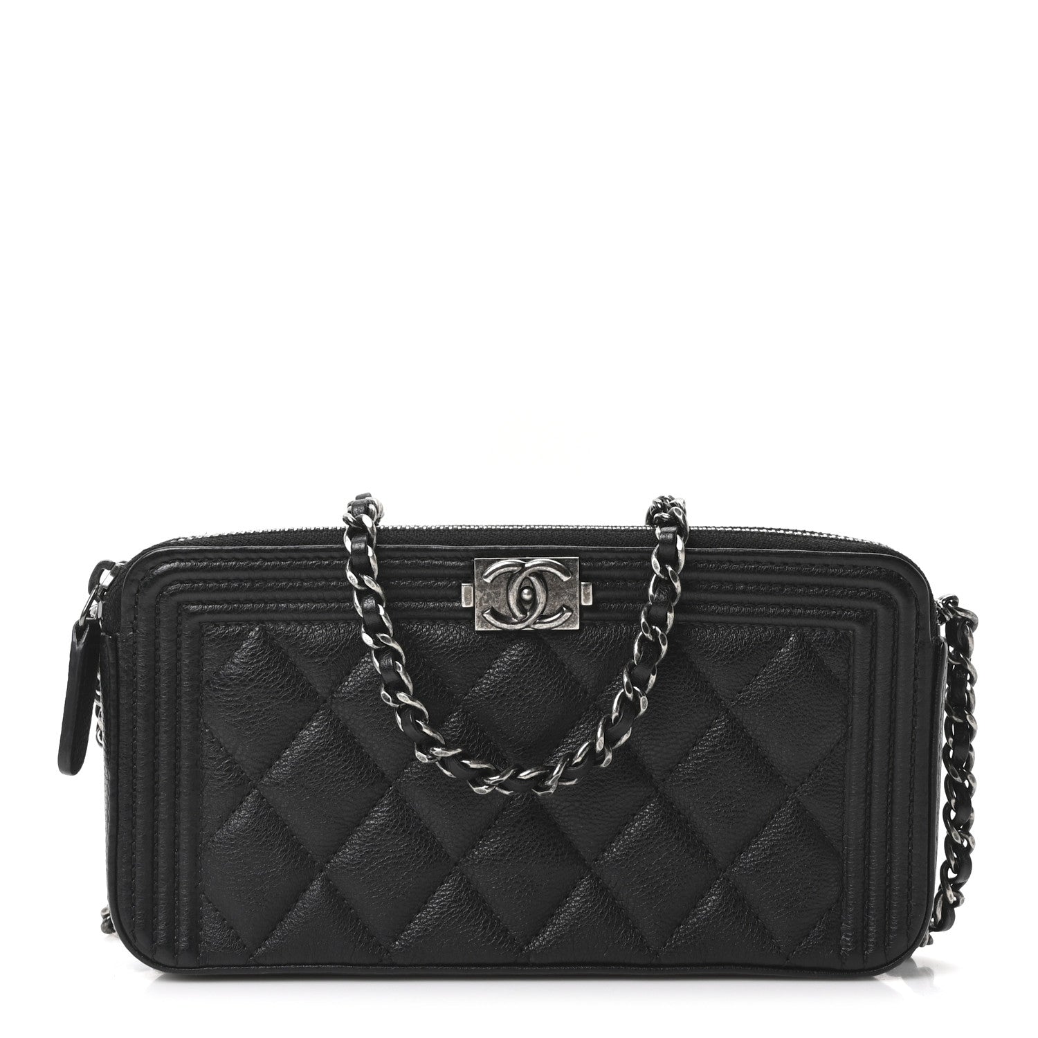 Chanel Grained Calfskin Quilted Boy Phone Holder Wallet On Chain Black 1 of 11