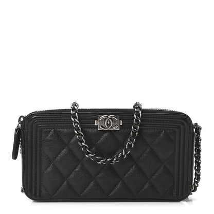 Chanel Grained Calfskin Quilted Boy Phone Holder Wallet On Chain Black 1 of 11