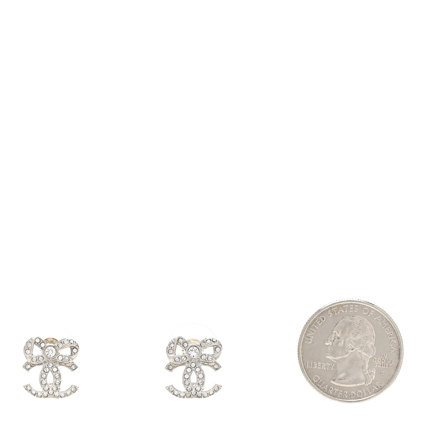 Crystal CC Bow Dangle Earrings Silver