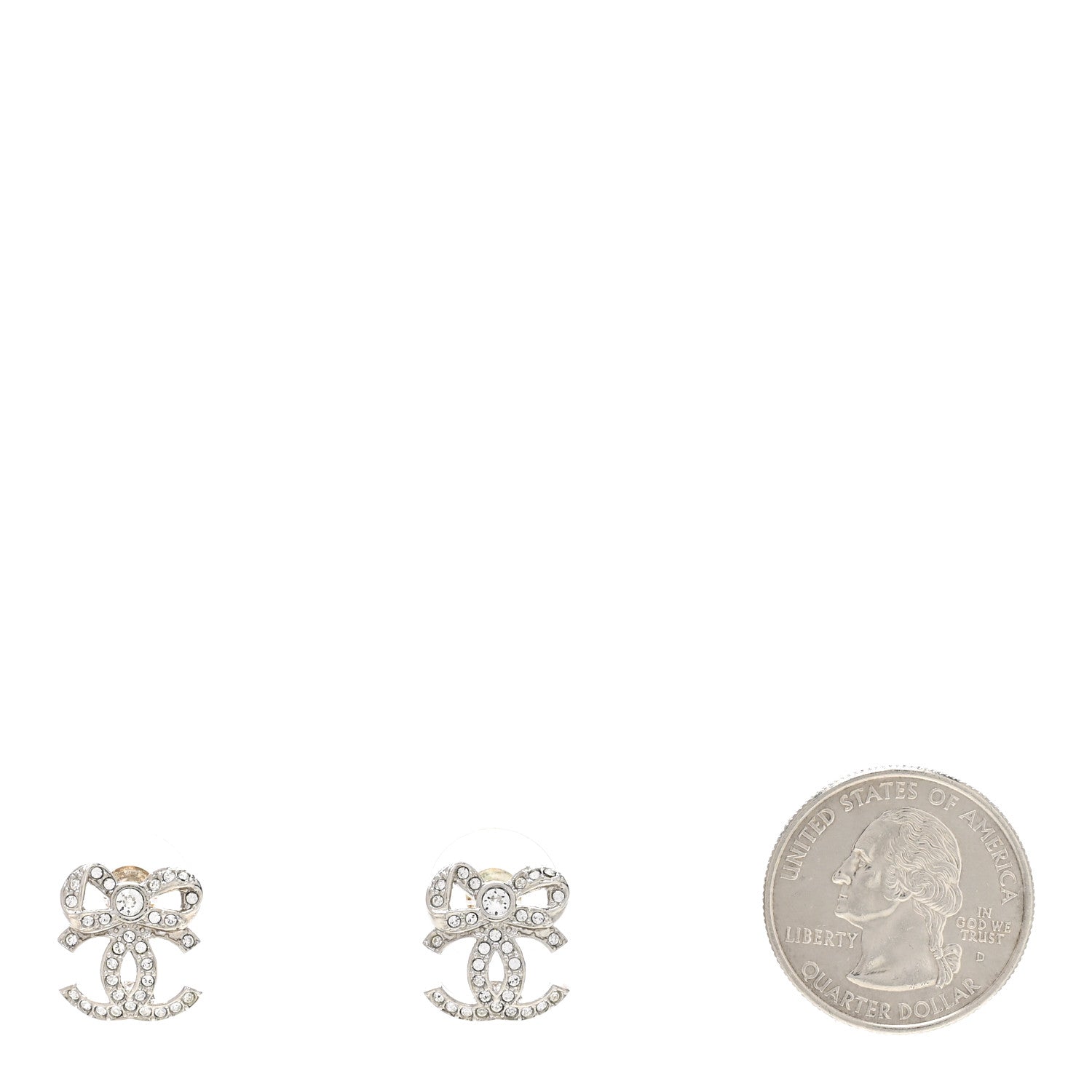 Chanel Crystal CC Bow Dangle Earrings Silver 2 of 4