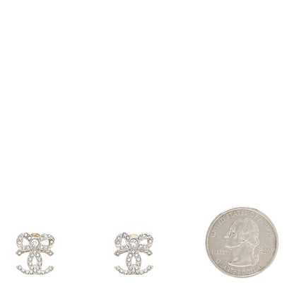 Chanel Crystal CC Bow Dangle Earrings Silver 2 of 4
