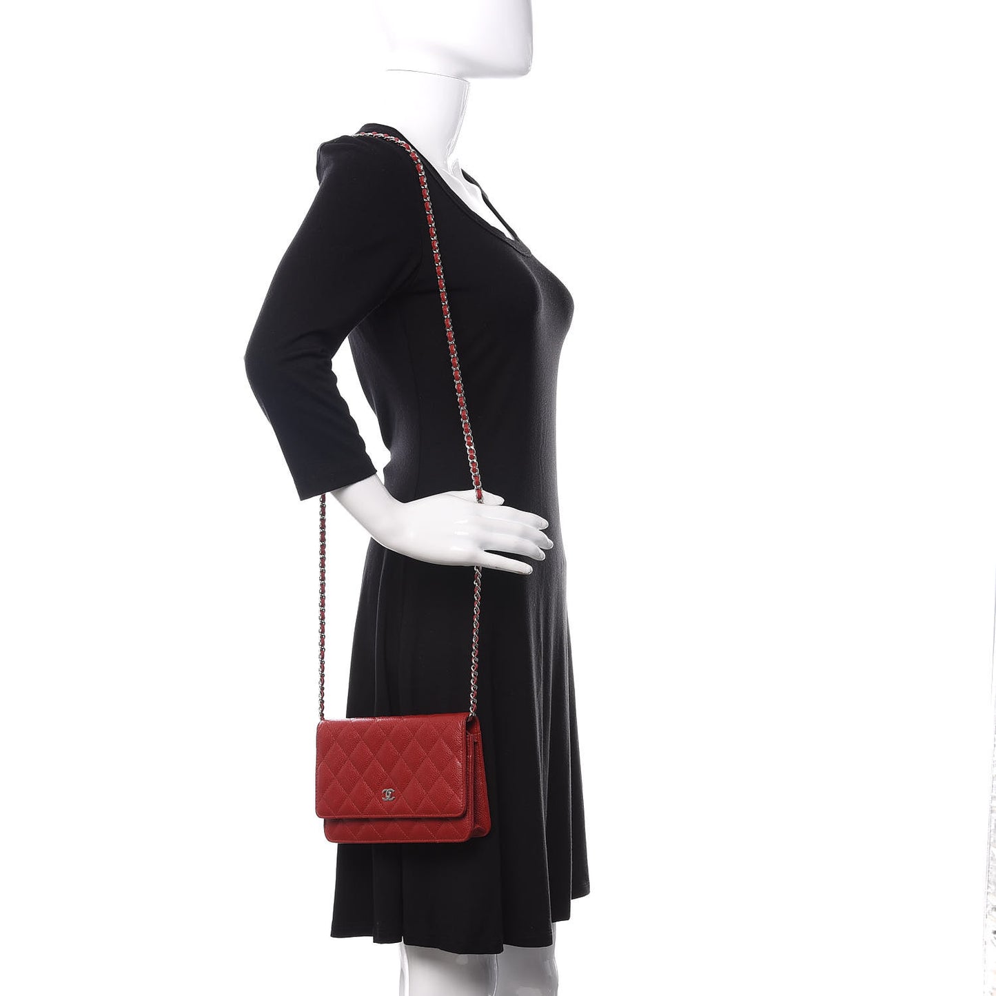 Caviar Quilted Wallet on Chain WOC Red