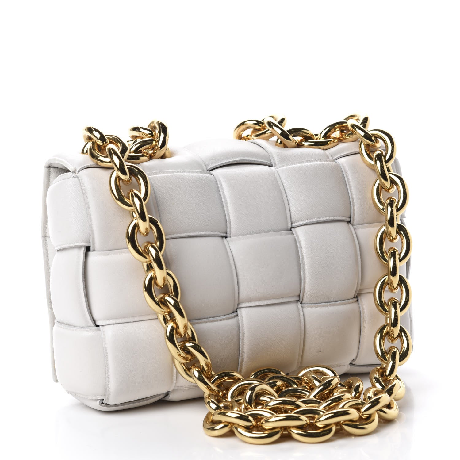 Bottega Veneta Lambskin Maxi Intreccio Padded Chain Cassette Crossbody Bag White 3 of 13