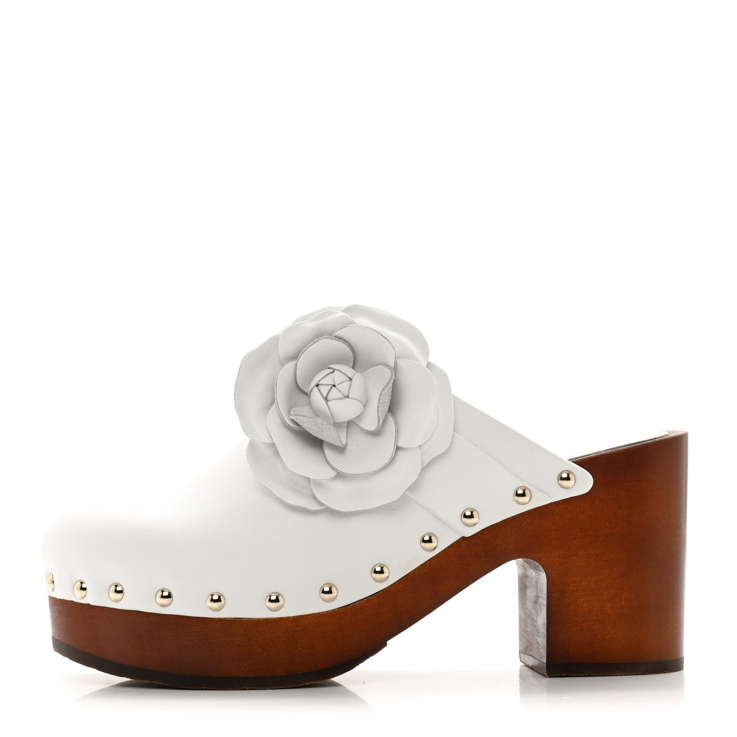 Chanel Calfskin Camellia Clogs 37 White 1 of 9