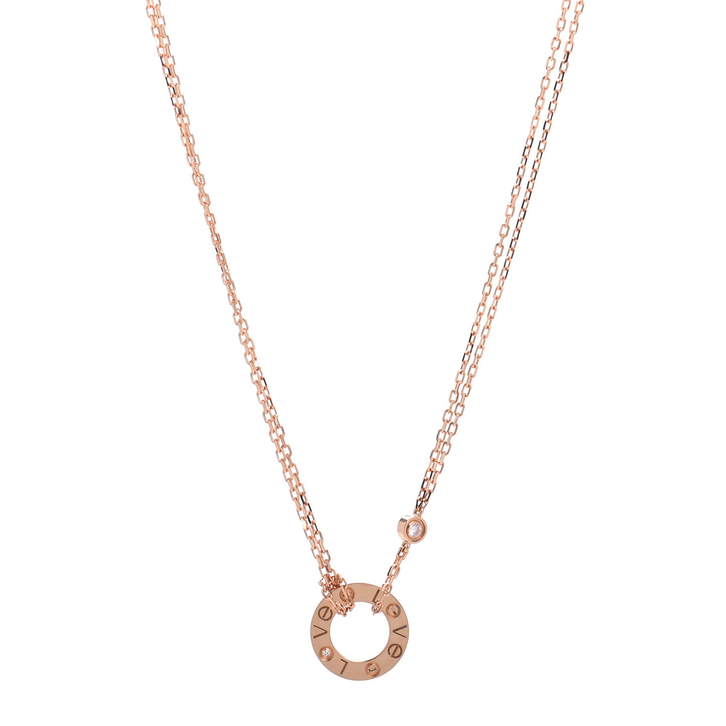 18K Pink Gold 2 Diamond LOVE Necklace