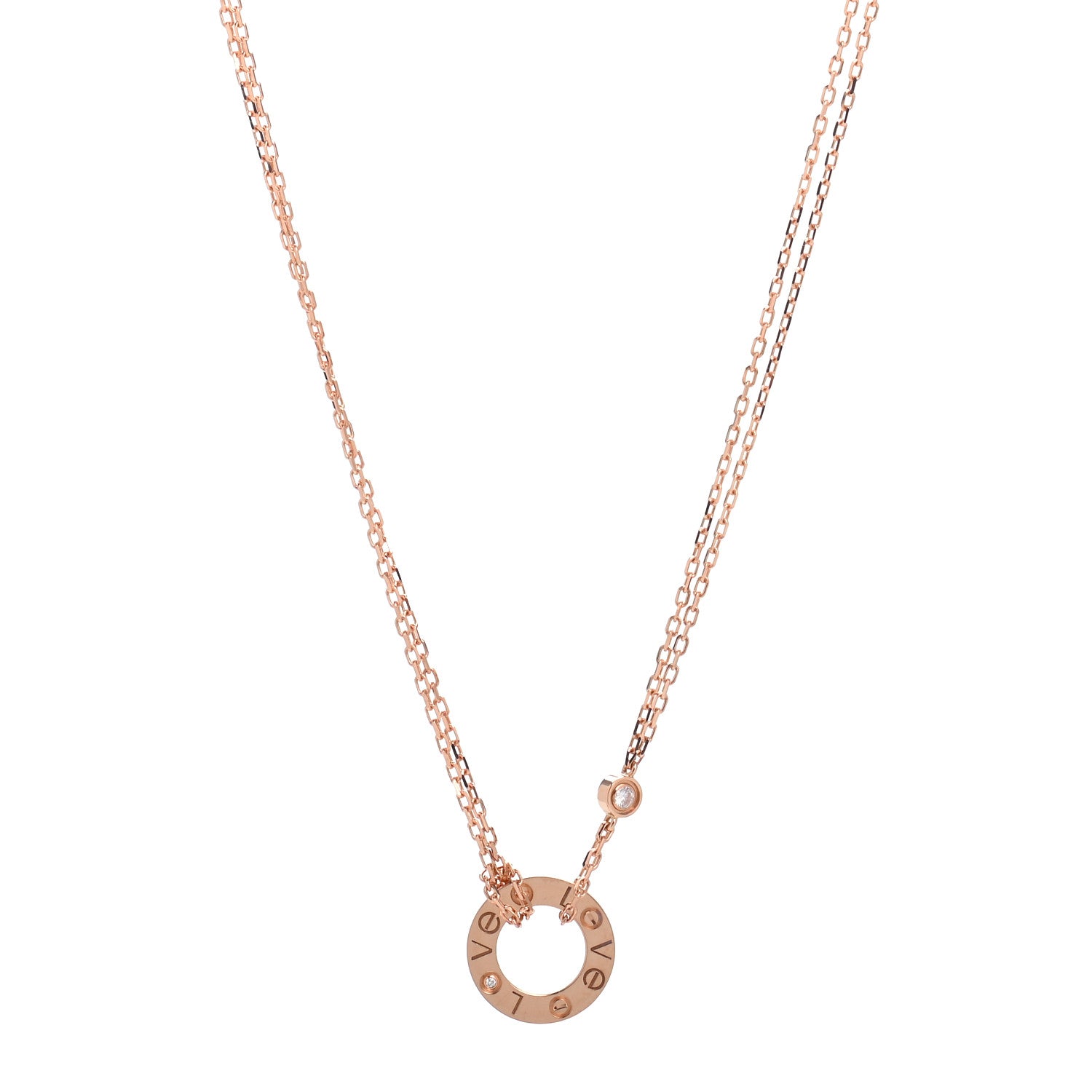 Cartier 18K Pink Gold 2 Diamond LOVE Necklace 1 of 5