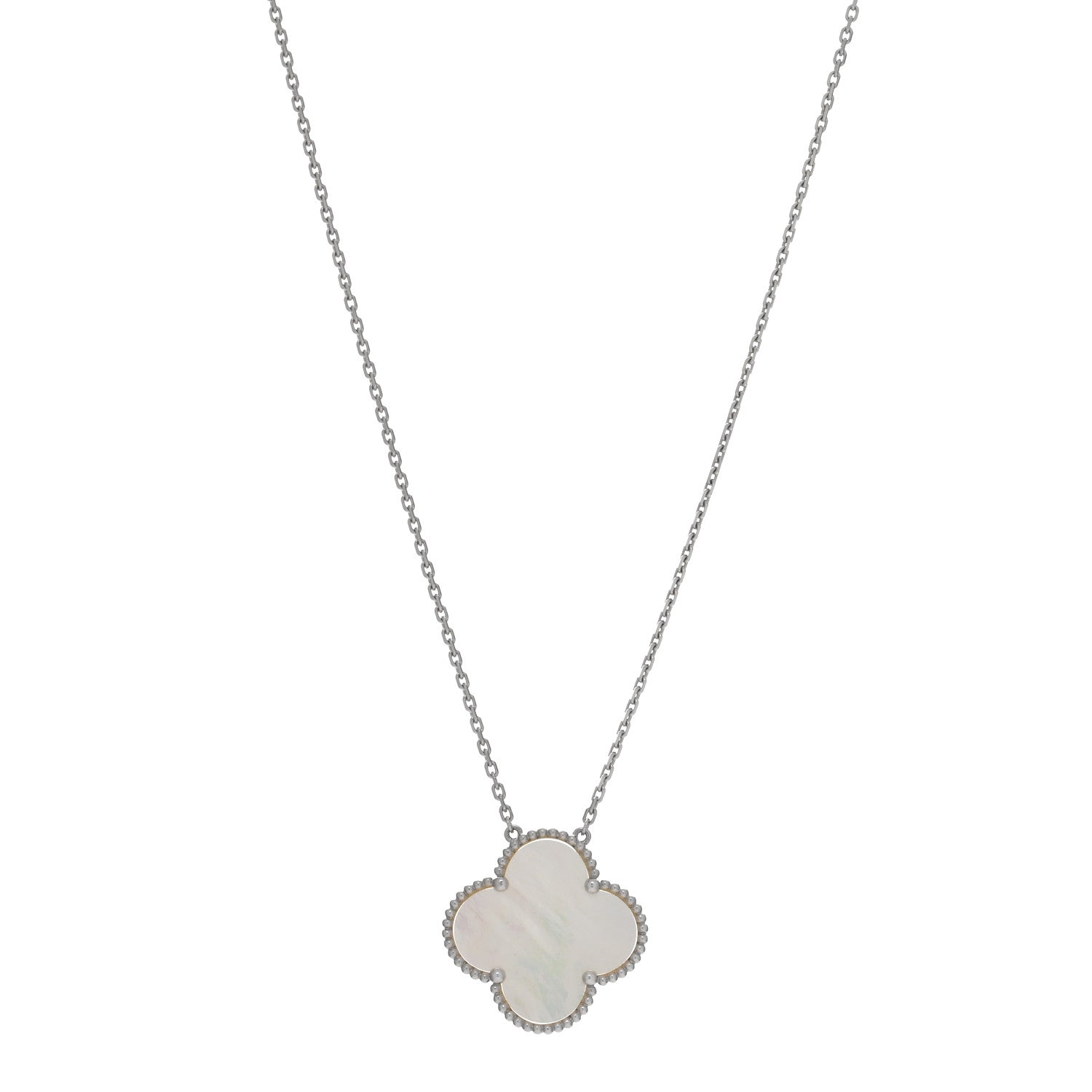 Van Cleef & Arpels 18K White Gold Mother of Pearl Magic Alhambra Pendant Necklace 1 of 5